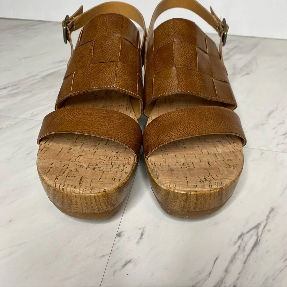 New! Korks Kork Ease Fraya Brown Faux Leather Platform Wedge Sandal 11M